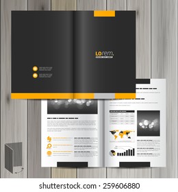Black Classic Brochure Template Design With Yellow Shapes. Cover Layout