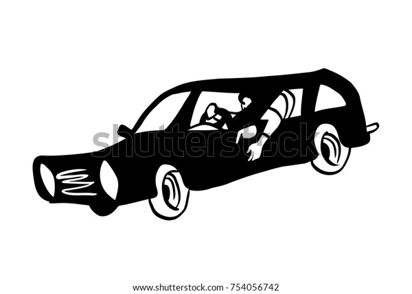 Black classic car with a driver inside.\
Vector illustration.
