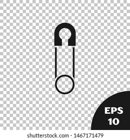 Black Classic closed steel safety pin icon isolated on transparent background.  Vector Illustration