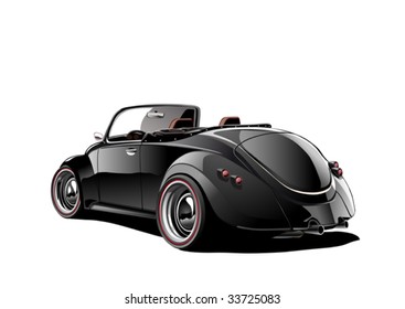 black classic convertible, illustration on white background