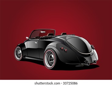 black classic convertible, illustration on red background