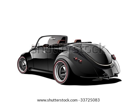 black classic convertible, illustration on white background