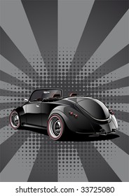 black classic convertible, retro styled illustration