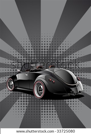 black classic convertible, retro styled illustration