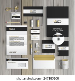 Black classic corporate identity template design with white line. Business stationery