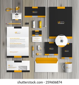 Black Classic Corporate Identity Template Design With Yellow Shapes. Business Stationery