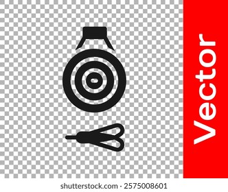 Black Classic dart board and arrow icon isolated on transparent background. Dartboard sign. Game concept.  Vector