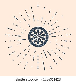 Black Classic darts board with twenty black and white sectors icon isolated on beige background. Dart board sign. Dartboard sign. Game concept. Abstract circle random dots. Vector Illustration