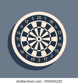 Black Classic darts board with twenty black and white sectors icon isolated on grey background. Dart board sign. Dartboard sign. Game concept. Long shadow style. Vector Illustration