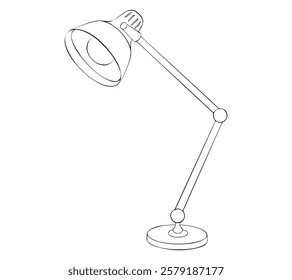 Black classic desk lamp Icon. Vector element of table lighting with a light bulb. Hand drawn illustration silhouette. Study lamp outline sketch.