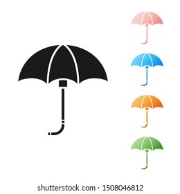 Black Classic elegant opened umbrella icon isolated on white background. Rain protection symbol. Set icons colorful. Vector Illustration