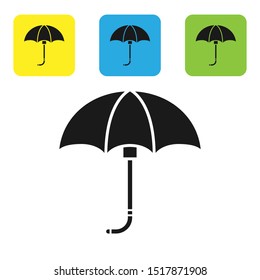 Black Classic elegant opened umbrella icon isolated on white background. Rain protection symbol. Set icons colorful square buttons. Vector Illustration