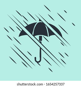 Black Classic elegant opened umbrella icon isolated on green background. Rain protection symbol. Glitch style. Vector Illustration