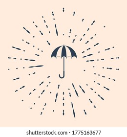 Black Classic elegant opened umbrella icon isolated on beige background. Rain protection symbol. Abstract circle random dots. Vector Illustration