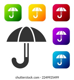 Black Classic elegant opened umbrella icon isolated on white background. Rain protection symbol. Set icons in color square buttons. Vector