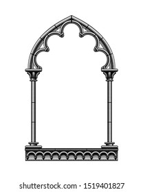 Black classic gothic architectural decorative frame isolated on white. Vintage engraving stylized drawing. Vector Illustration