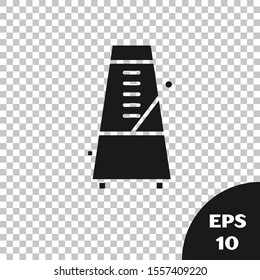Black Classic Metronome with pendulum in motion icon isolated on transparent background. Equipment of music and beat mechanism.  Vector Illustration