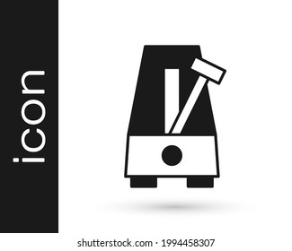 Black Classic Metronome with pendulum in motion icon isolated on white background. Equipment of music and beat mechanism.  Vector