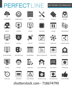 Black classic Network technology icons set for web.