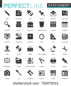 Black classic office stationery icons set for web
