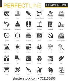 Black classic summer time, vacation activity icons set