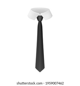 Black classic tie. Stylish business accessory clothes and elegant design from silk fabric for presentations and club vector events.