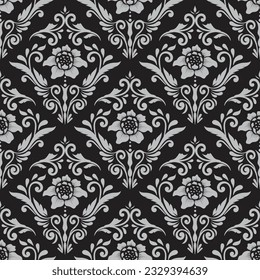 Black classical damask wallpaper pattern