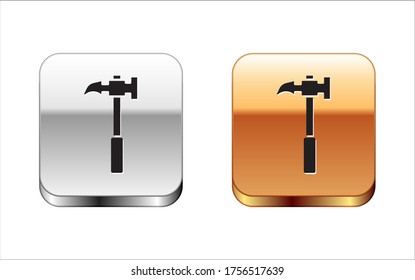 Black Claw hammer icon isolated on white background. Carpenter hammer. Tool for repair. Silver-gold square button. Vector Illustration