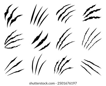 Black claw scratches. Black marks of cats tiger lion or wild animals. Paper torn edges, monsters claws prints and tracks, neoteric vector clipart