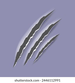 Arañazos de garra negra - Vector aislado. Garras arañazos animal garra Pistas gato u oso tigre o león clavos arañazos. Horror, monstruo de Halloween. Vector