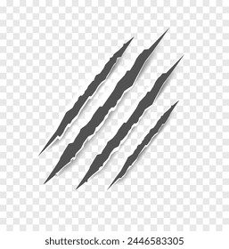 Arañazos de garra negra - Vector aislado. Garras arañazos animal garra Pistas gato u oso tigre o león clavos arañazos. Horror, monstruo de Halloween. Vector