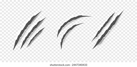 Arañazos de garra negra - Vector aislado. Garras arañazos animal garra Pistas gato u oso tigre o león clavos arañazos. Horror, monstruo de Halloween. Vector