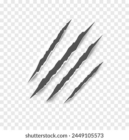 Arañazos de garra negra - Vector aislado. Garras arañazos animal garra Pistas gato u oso tigre o león clavos arañazos. Horror, monstruo de Halloween. Vector