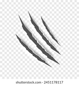 Arañazos de garra negra - Vector aislado. Garras arañazos animal garra Pistas gato u oso tigre o león clavos arañazos. Horror, monstruo de Halloween. Vector