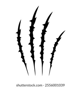 Black claws scratche animal. Four scratches shape. Wild animal claw marks. Funny design element. Vector illustration