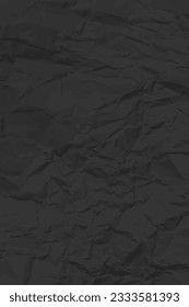 Black clean crumpled paper background. Vertical crumpled empty paper template for posters and banners. Vector illustration