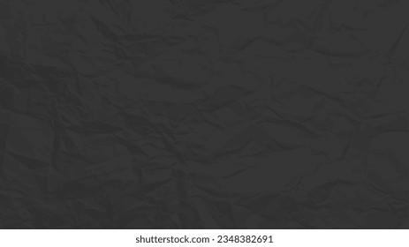 Black clean crumpled paper background. Horizontal crumpled empty paper template for posters and banners. Vector illustration