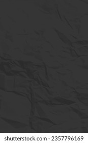 Black clean crumpled paper background. Vertical crumpled empty paper template for posters and banners. Vector illustration