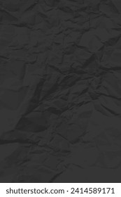 Black clean crumpled paper background. Vertical crumpled empty paper template for posters and banners. Vector illustration