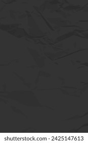 Fondo de papel arrugado limpio negro. Plantilla de papel vacío vertical arrugado para carteles y banners. Ilustración de vector