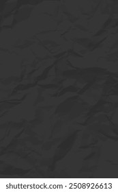 Black clean crumpled paper background. Vertical crumpled empty paper template for posters and banners. Vector illustration