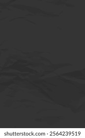 Black clean crumpled paper background. Vertical crumpled empty paper template for posters and banners. Vector illustration