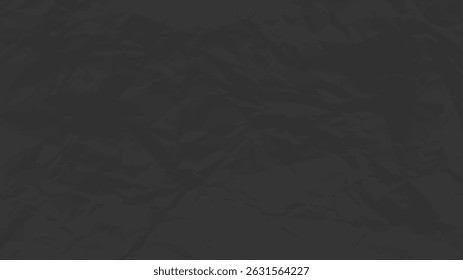 Black clean crumpled paper background. Horizontal crumpled empty paper template for posters and banners. Vector illustration