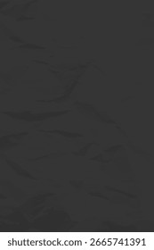 Black clean crumpled paper background. Vertical crumpled empty paper template for posters and banners. Vector illustration