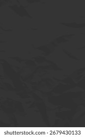 Black clean crumpled paper background. Vertical crumpled empty paper template for posters and banners. Vector illustration