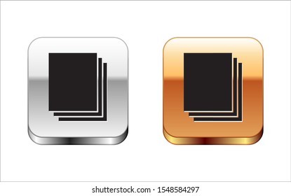 Black Clean paper icon isolated on white background. File icon. Checklist icon. Business concept. Silver-gold square button. Vector Illustration