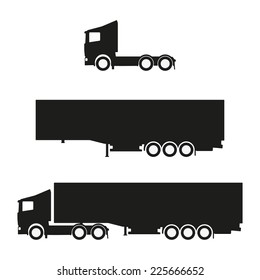 Black clean vector lorry with trailer silhouettes