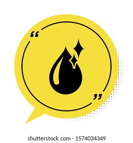 Black Clean water drop icon isolated on white background. Yellow speech bubble symbol. Vector Illustration