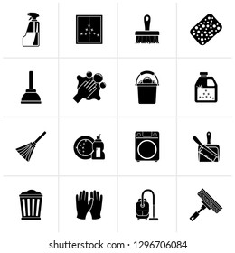 Black Cleaning and Hygiene icons  - vector icon set 