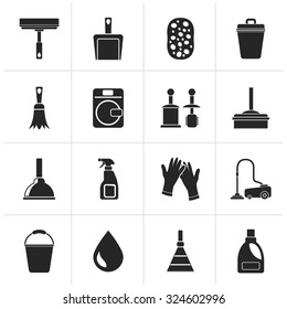 Black Cleaning and hygiene icons - vector icon set